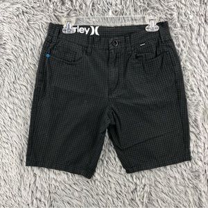 Hurley Shorts Mens Size 30 84 Slim Checkered Plaid Black Logo Chino